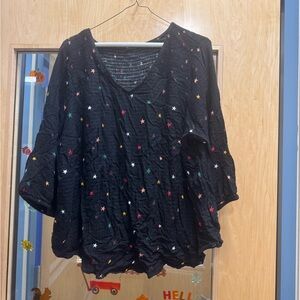 Torrid Black Blouse with Colorful Star Accents